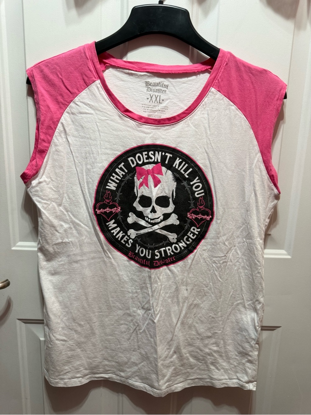 Beautiful Disaster White & Hot Pink Skull Graphic Tank Top